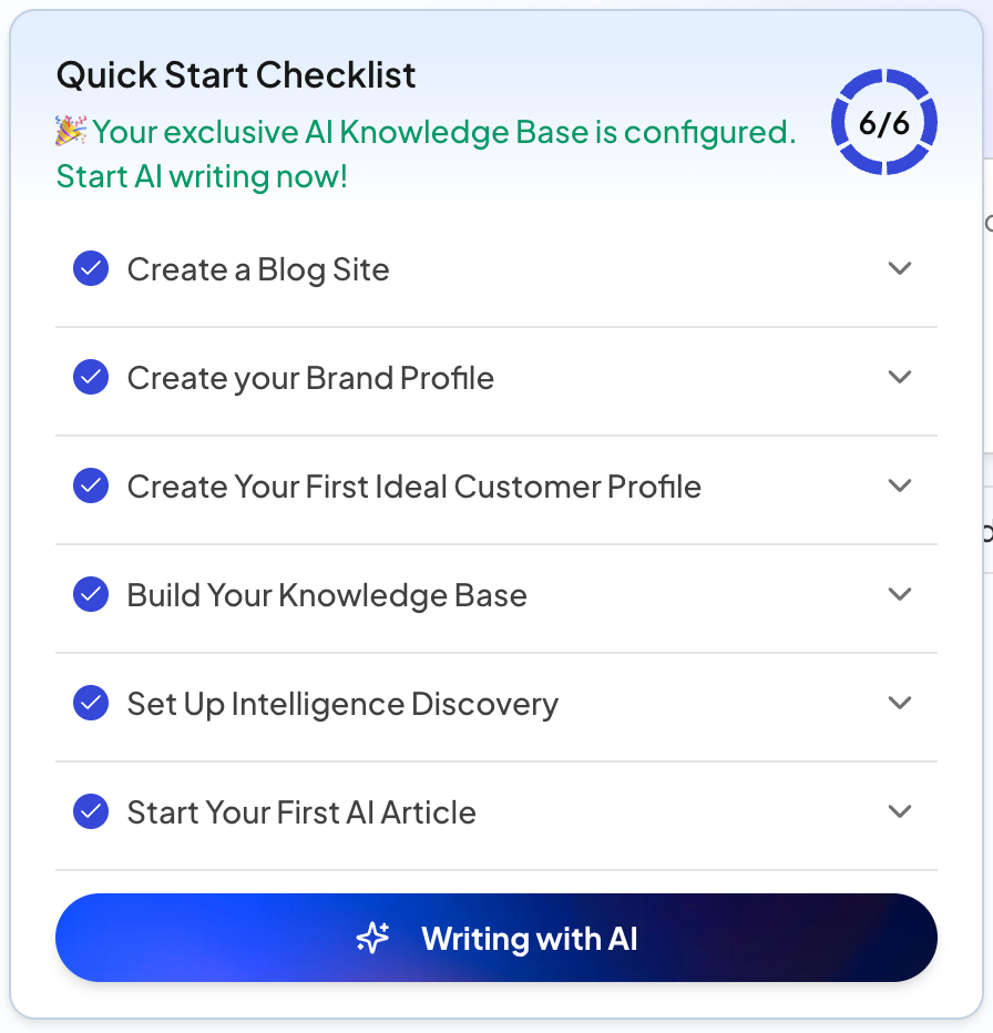 The Quick Start Checklist in QuickCreator